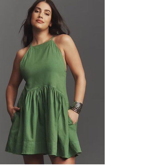 NEW Anthropologie The Kyla Flounce Mini Dress by Pilcro​ SIZE LP PL  NWT green - Picture 2 of 7